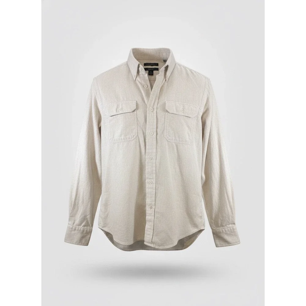 Banana Republic Mens Untucked Fit Flannel Shirt Beige Oatmeal Button Down Small